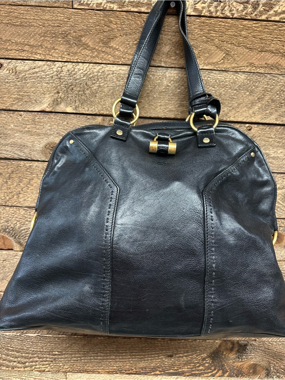 Saint Laurent YSL Black Leather Muse Satchel Bag Gold Hardware Made in Italy - Picture 5 of 15